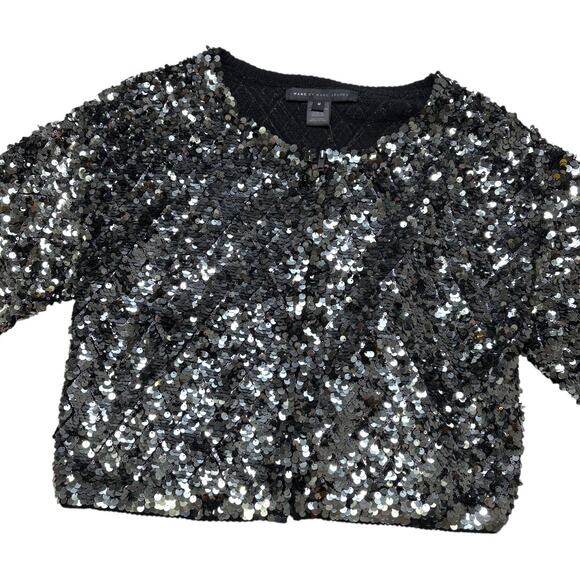 NWT Marc Jacobs Cardigan Sweater - Medium - Silver Sequin 3/4 Sleeve w/ Zipper - Picture 11 of 15